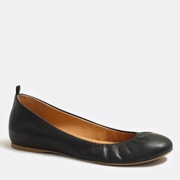 J. Crew Anya Leather Ballet Flat in Black NIB